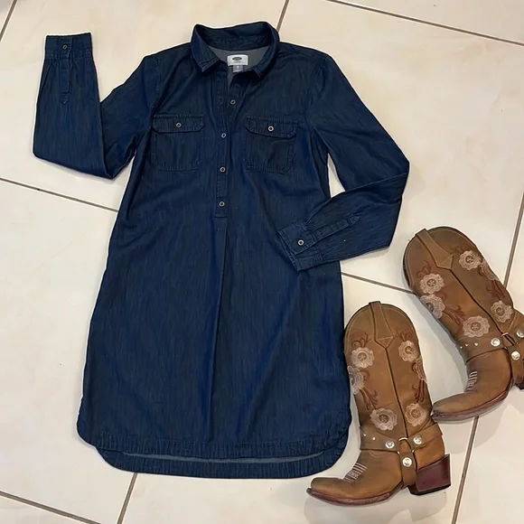 Old Navy | Dresses | Old Navy Denim Dark Blue Jean Dress Soft Cotton Sz Xs  Runs Big | Poshmark